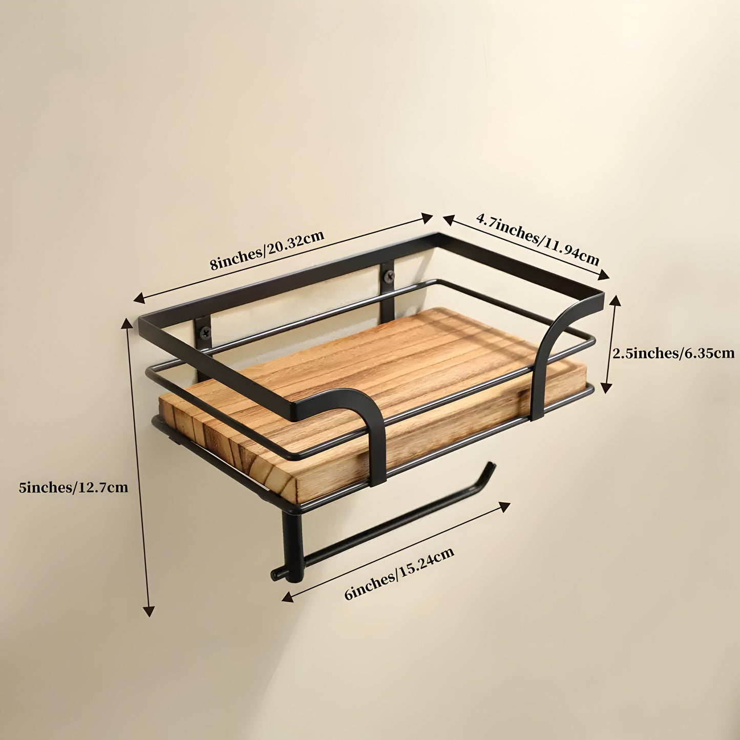 Holz-Wandregal mit Papierhalter | Badezimmer Organizer 4