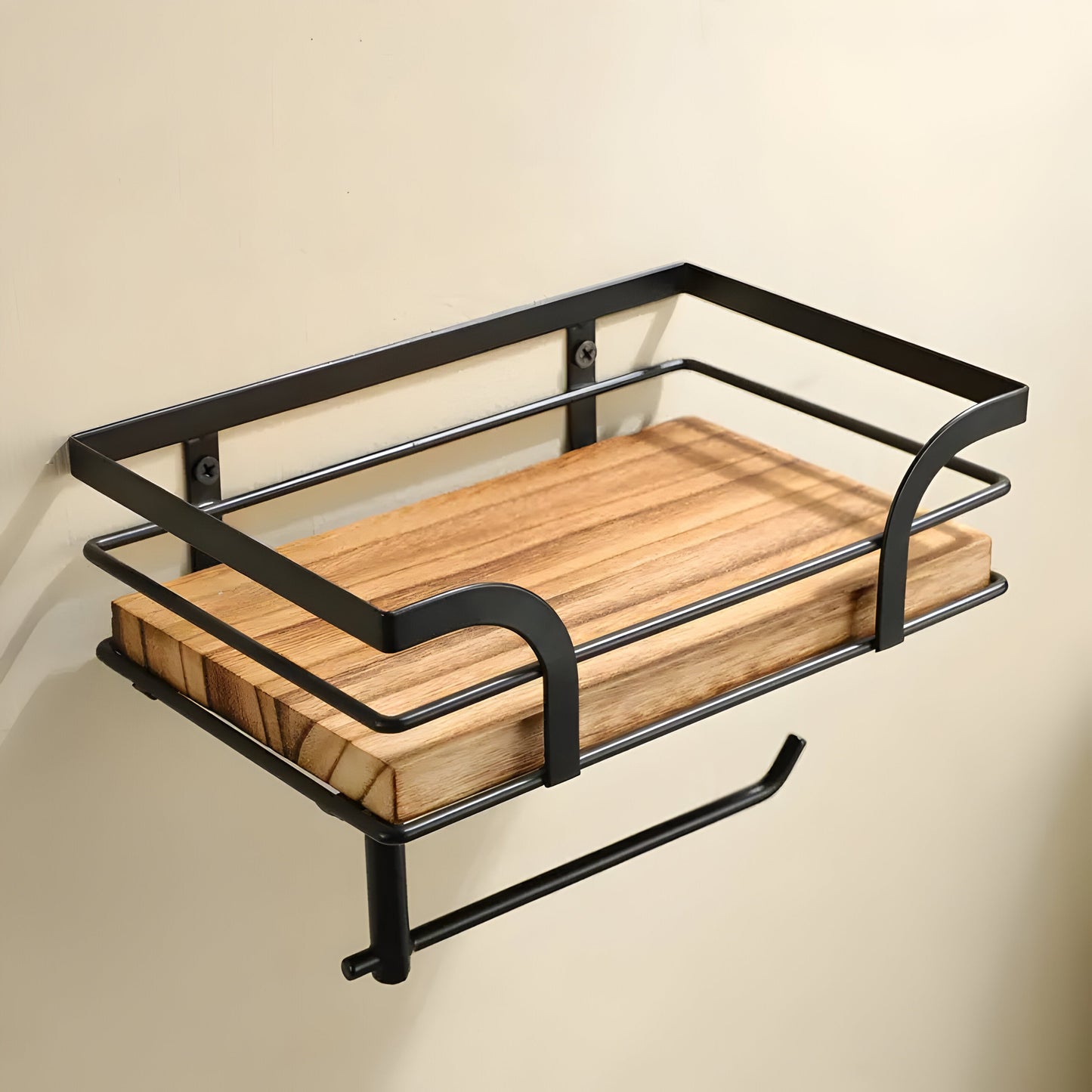 Holz-Wandregal mit Papierhalter | Badezimmer Organizer 7