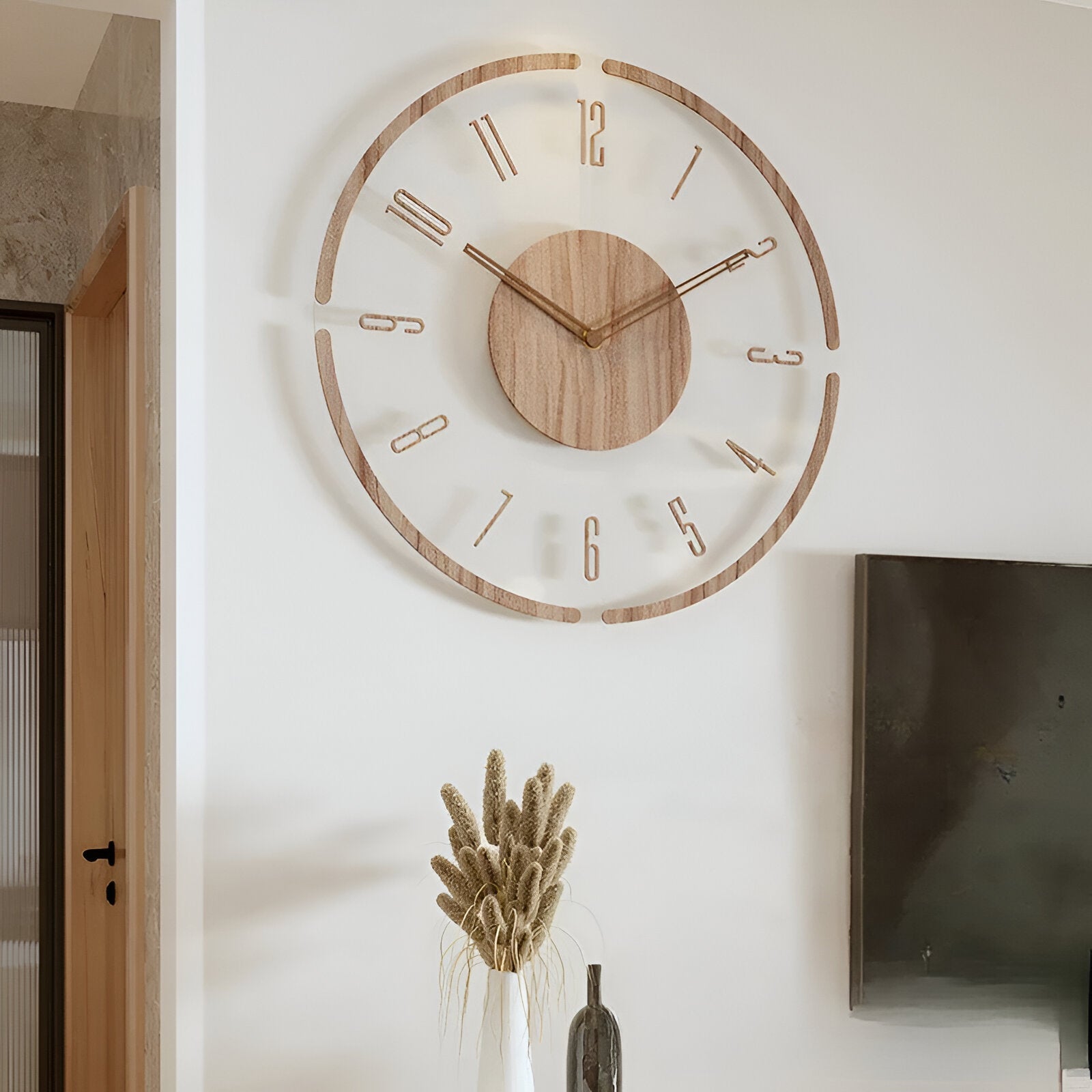 Elegante Wanduhr Modern aus Holz und Acryl – Geräuschlos mit Digitaler Anzeige für Wohnzimmer und Schlafzimmer-2