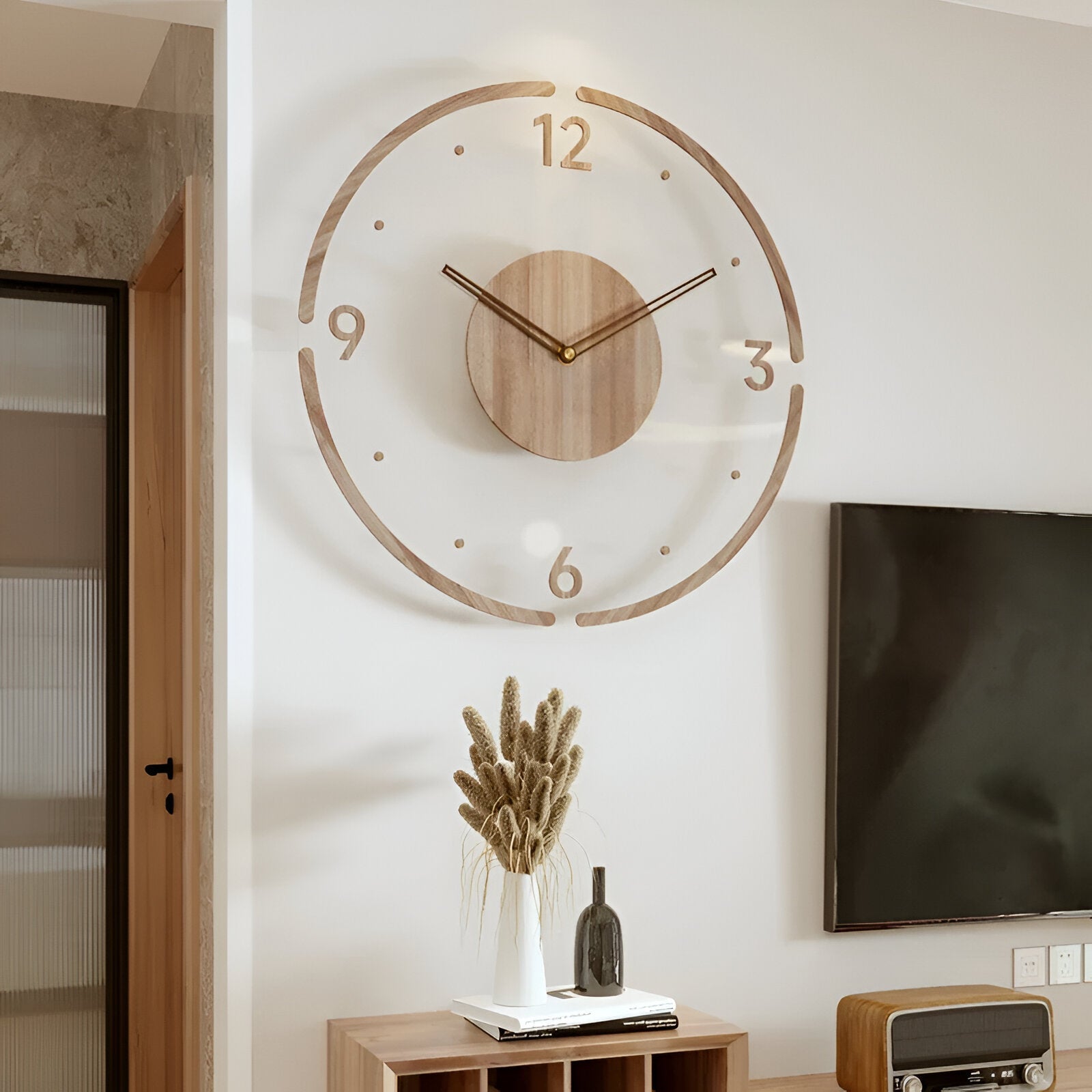 Elegante Wanduhr Modern aus Holz und Acryl – Geräuschlos mit Digitaler Anzeige für Wohnzimmer und Schlafzimmer-3