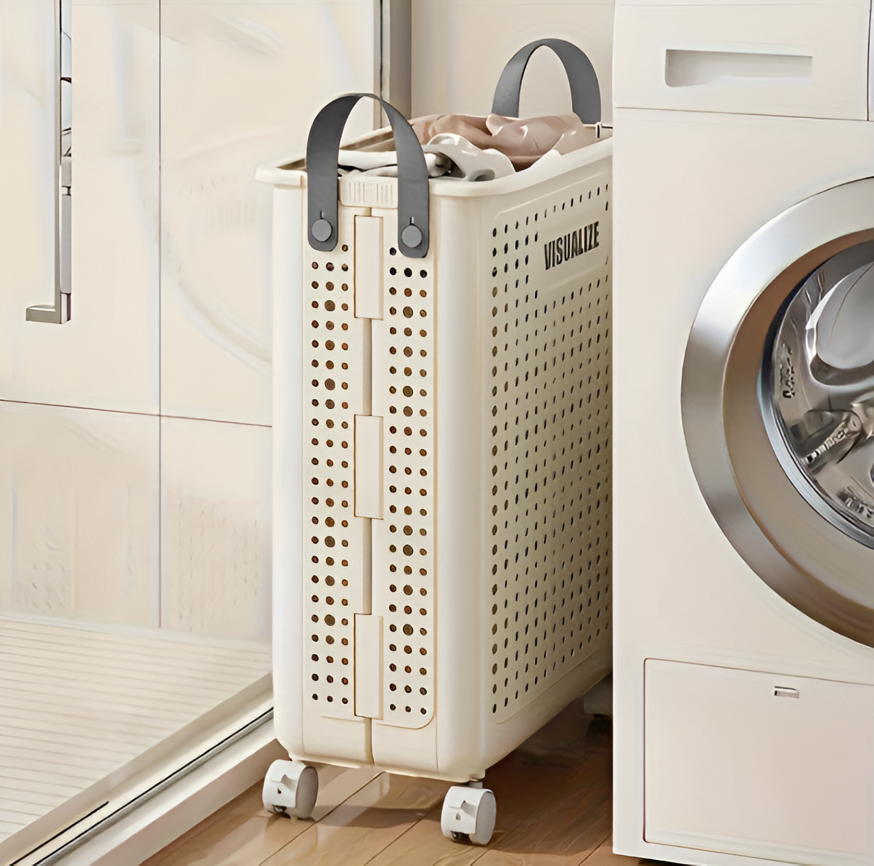FoldaRoll Wäschekorb Faltbar mit Rädern – Praktischer Wäschesammler für Platzsparende Lagerung-4