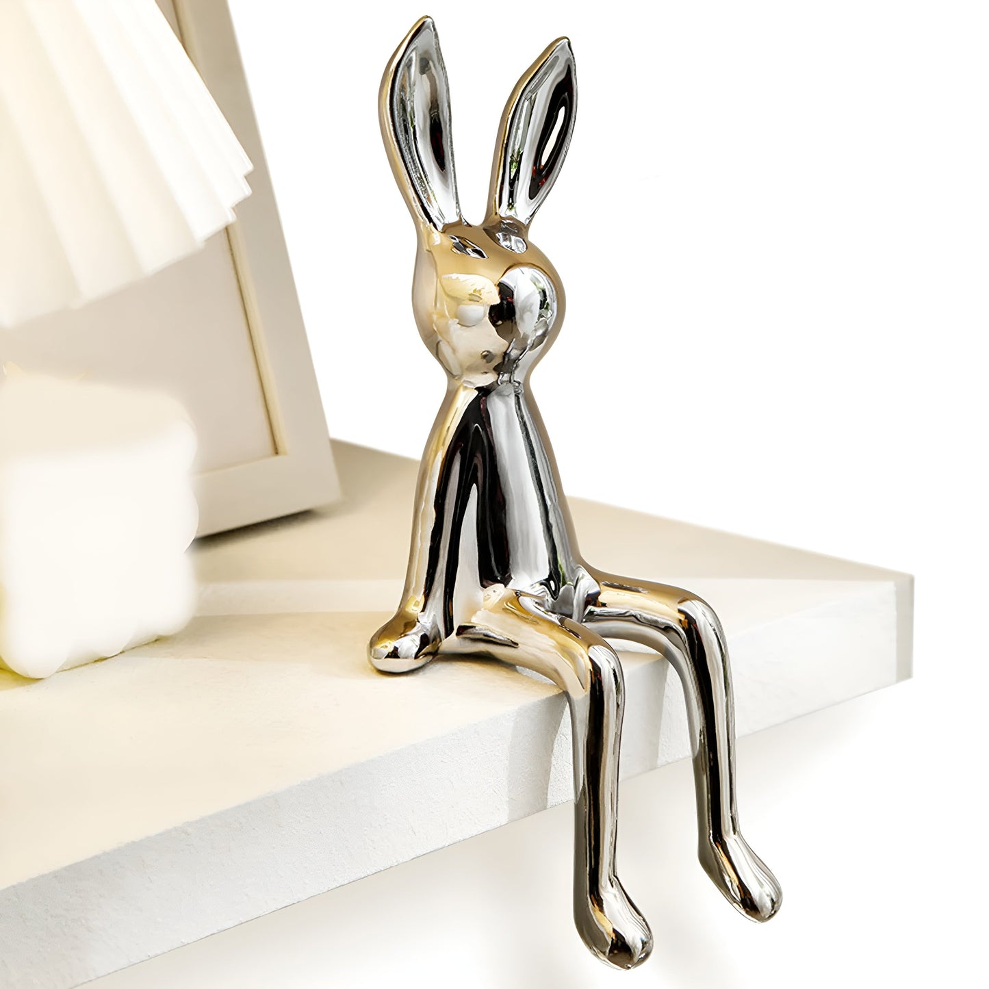 Glänzende Keramik Kaninchen Statue | Charmante Dekofigur in Gold für Wohnzimmer und stilvolle Dekoration-4