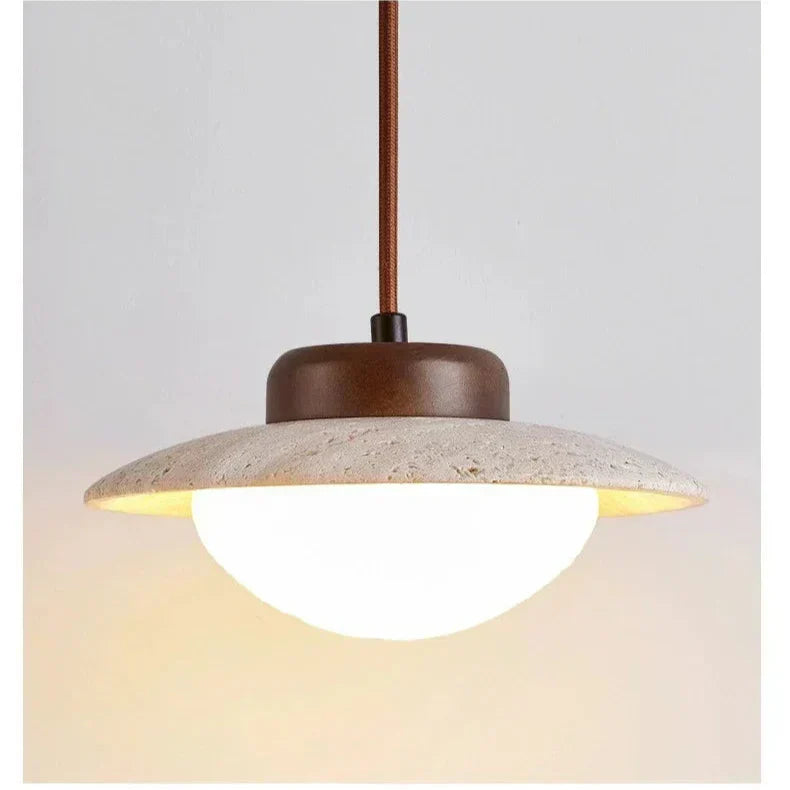 Elegante Pendelleuchte aus Stein und Holz | Vintage Hängelampe mit LED-Beleuchtung für Esszimmer und Wohnzimmer – D20cm H13cm-4