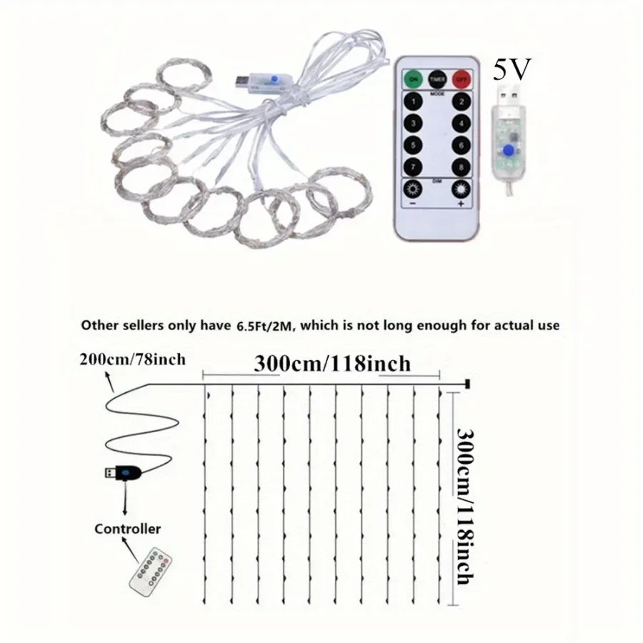 LED Lichterkette mit Fernbedienung | USB Vorhanglichter 1