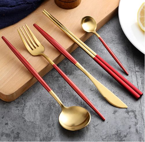 Luxuriöses Besteckset Gold-Silber | 24-teilig Edelstahl Besteck 2