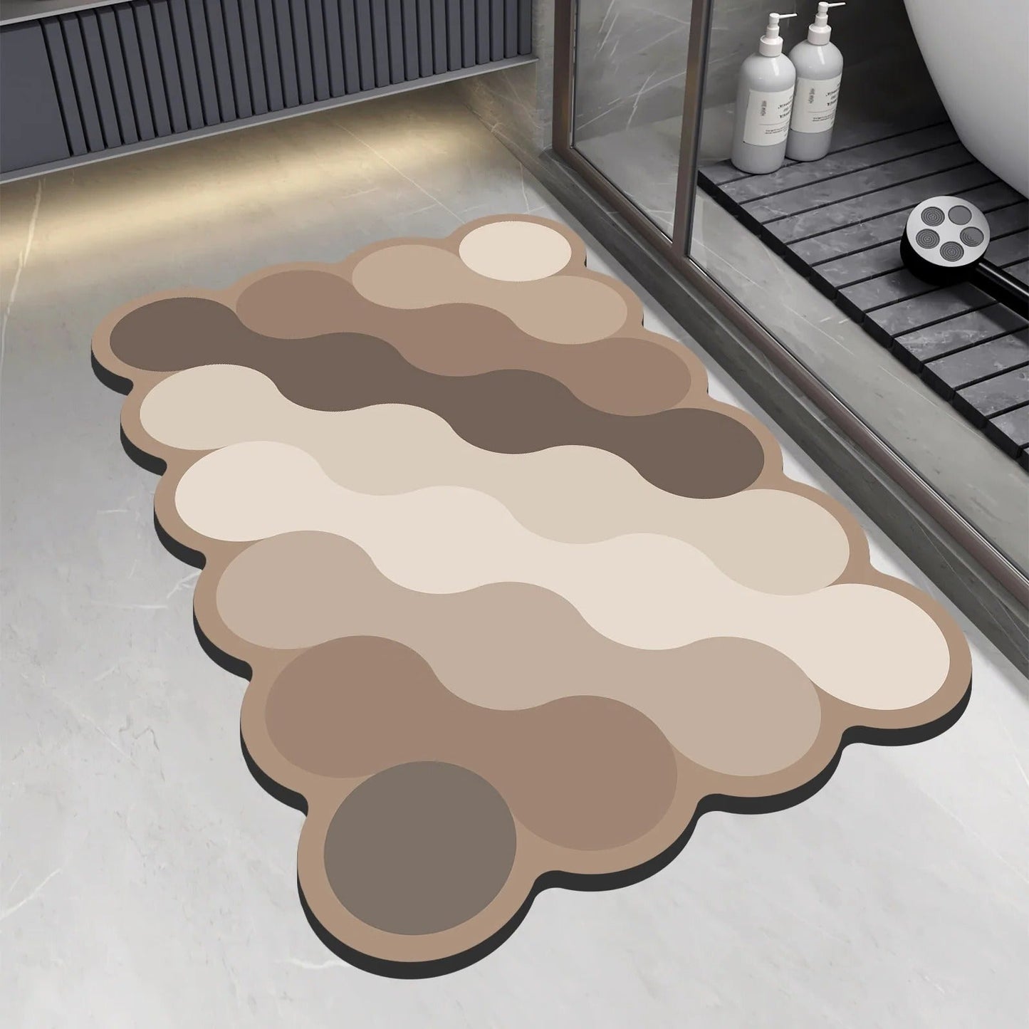 Luxus Diatomit Badezimmermatte Beige | Rutschfeste Duschmatte 0