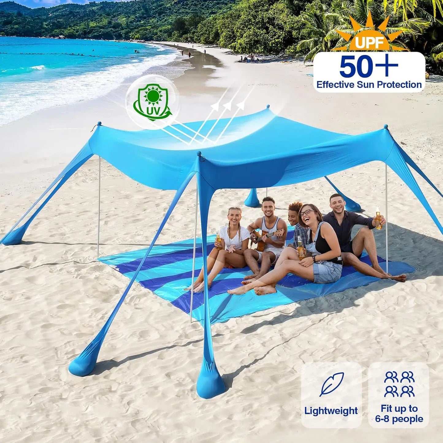 Lycra Strandzelt 3x3m | Pop Up Sonnenschutz für 6-8 Personen 0