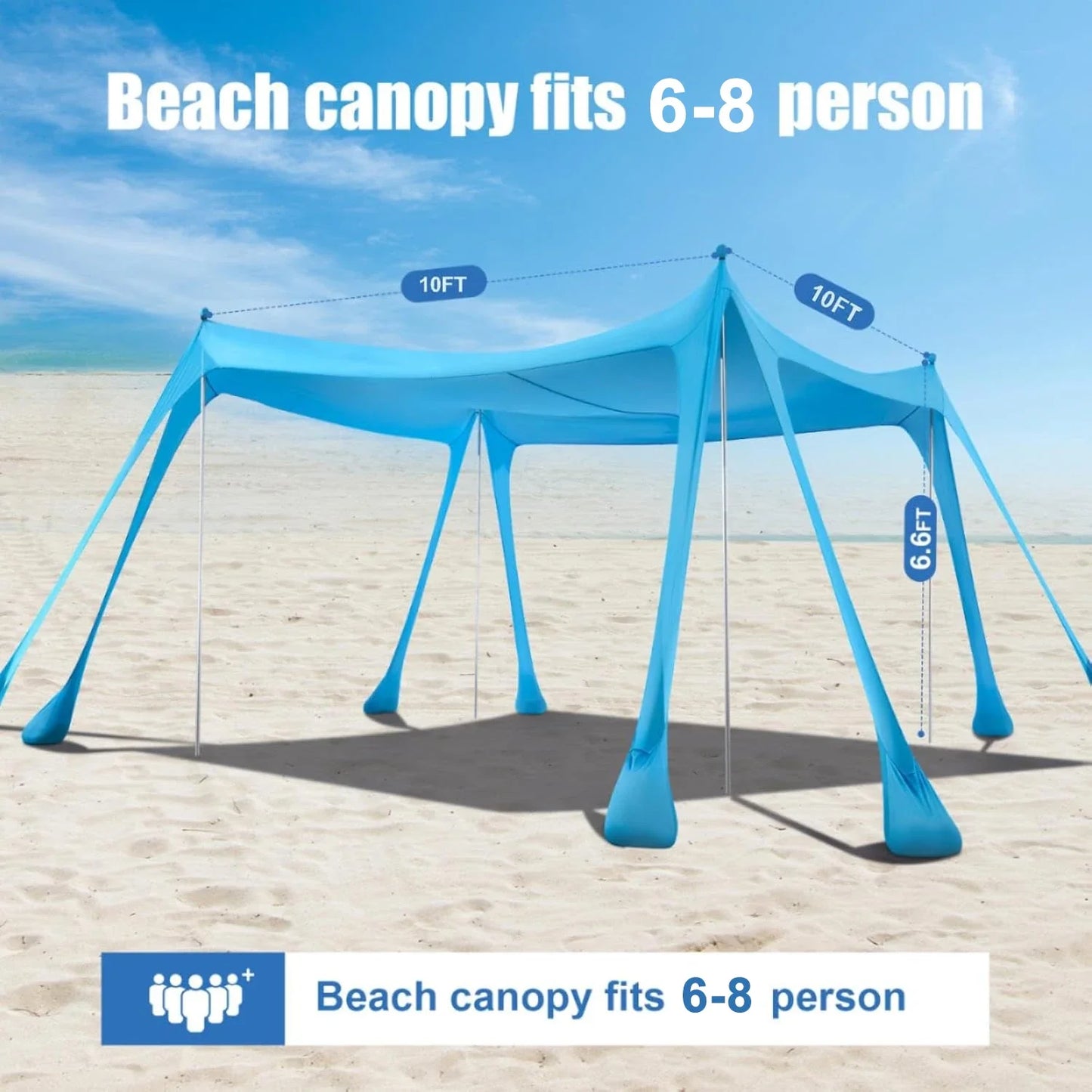 Lycra Strandzelt 3x3m | Pop Up Sonnenschutz für 6-8 Personen 6