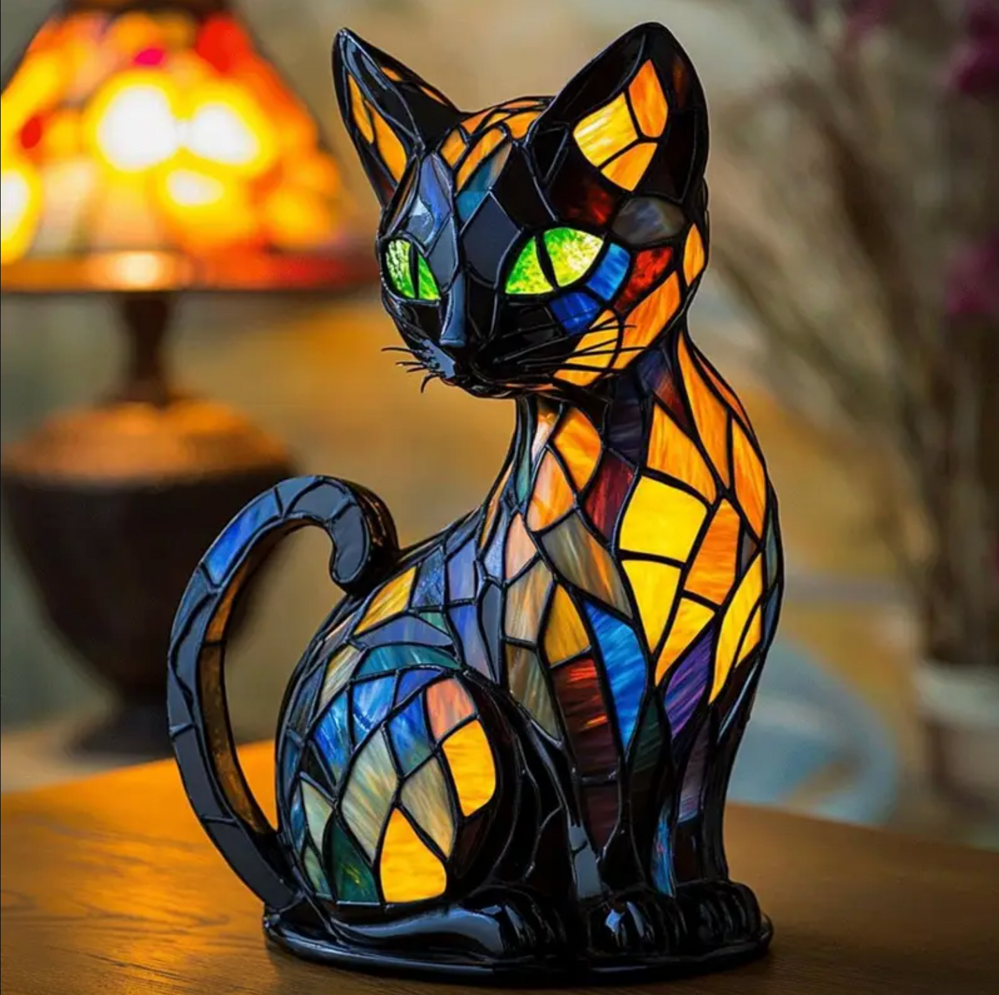 MystiCat | Buntglas Katzenlampe mit Hypnotisierenden Augen 1