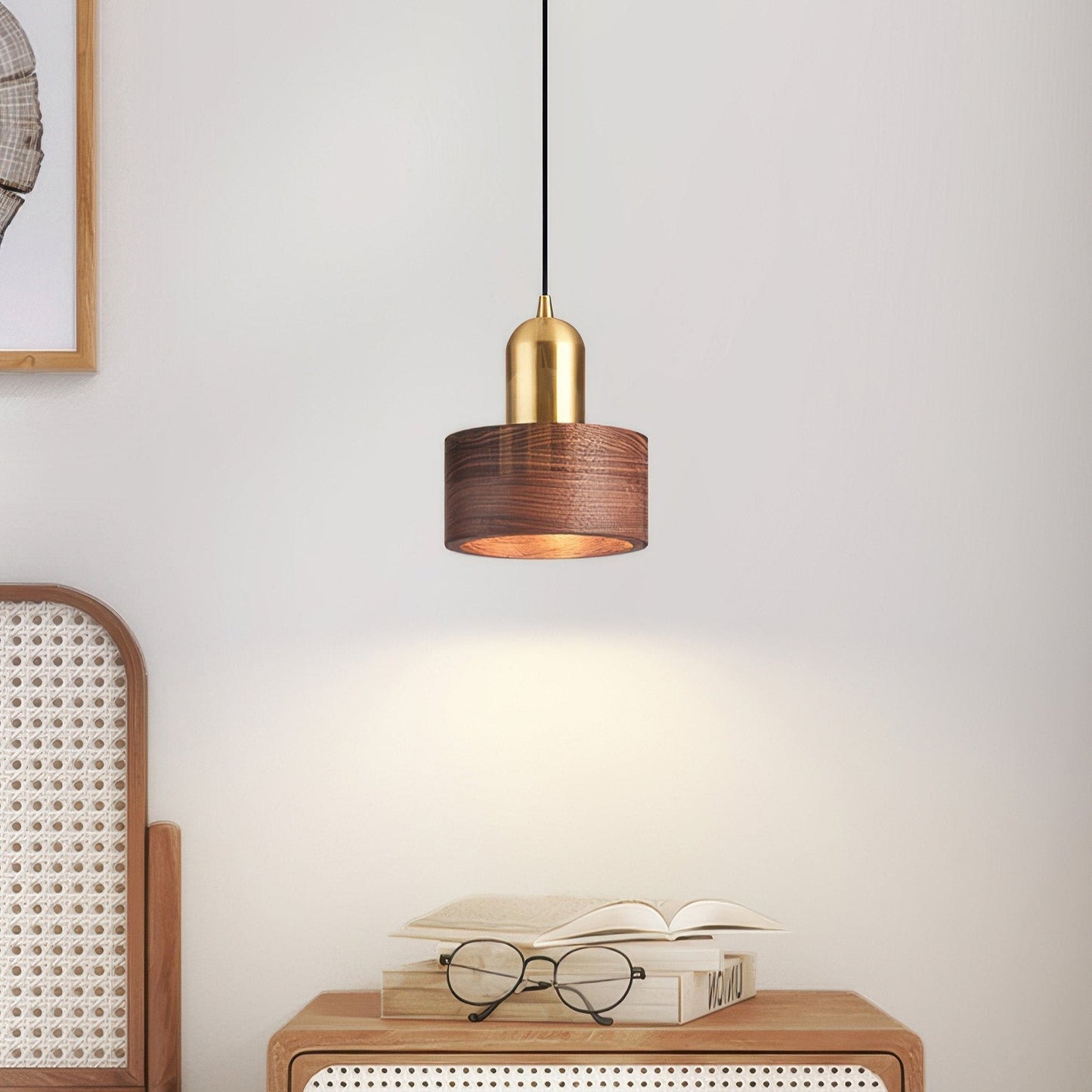 Zylindrische Pendelleuchte im Japanischen Stil | Elegante Hängelampe für Esszimmer und Wohnräume, LED E27, 5W, Messing, Ø 15cm-1