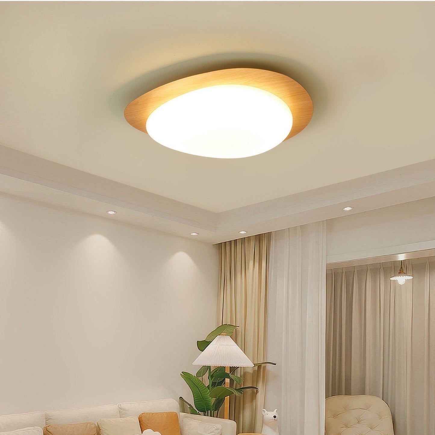 Skandinavische Deckenleuchte mit Holzmaserung und LED – Minimalistische Deckenlampe für Wohnzimmer und moderne Räume-6