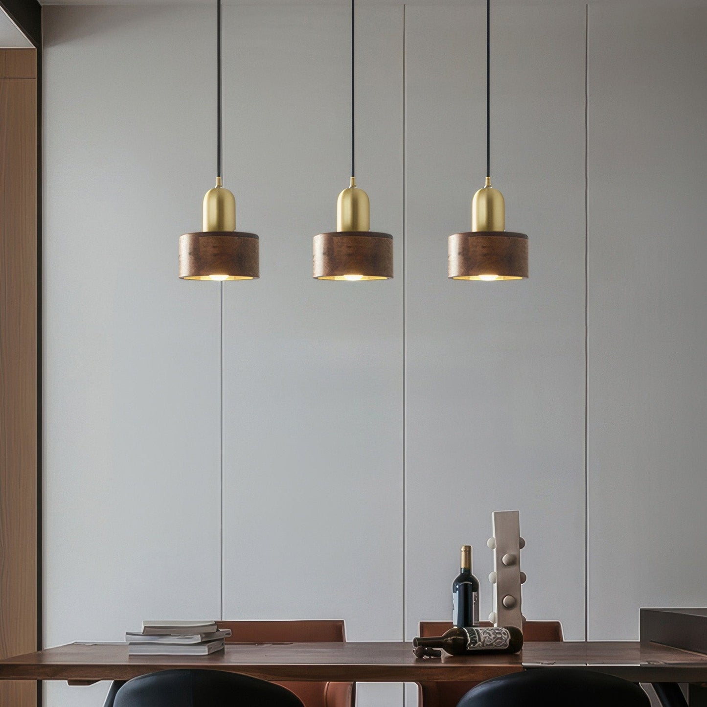 Zylindrische Pendelleuchte im Japanischen Stil | Elegante Hängelampe für Esszimmer und Wohnräume, LED E27, 5W, Messing, Ø 15cm-5