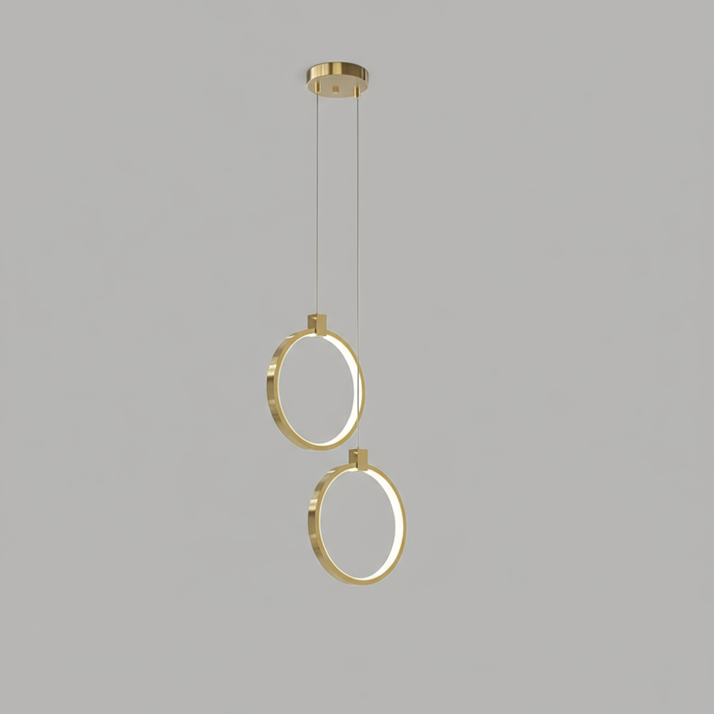 Elegante Hängelampe in Goldmessing | 2-Lichtkreis Pendelleuchte