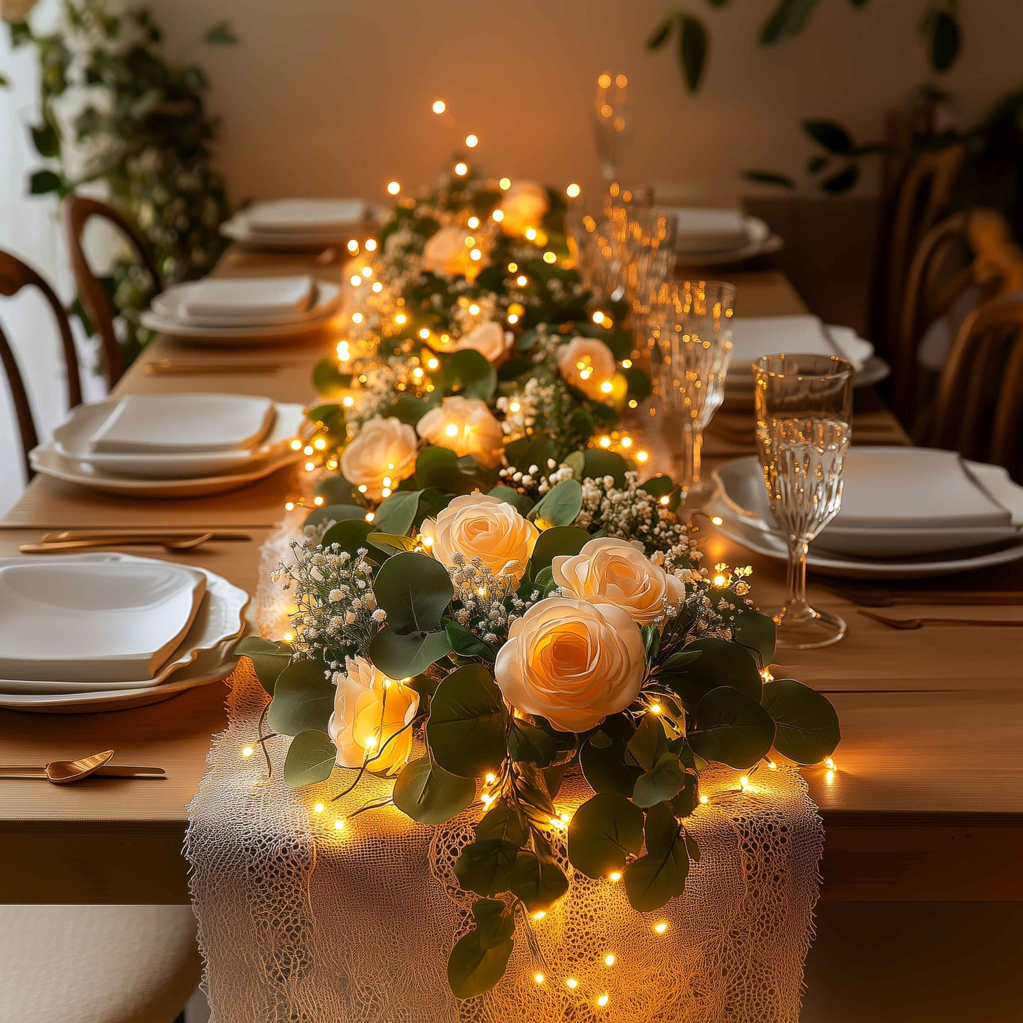 Roséblütenkranz | LED Lichterkette mit 10 Rosen 0