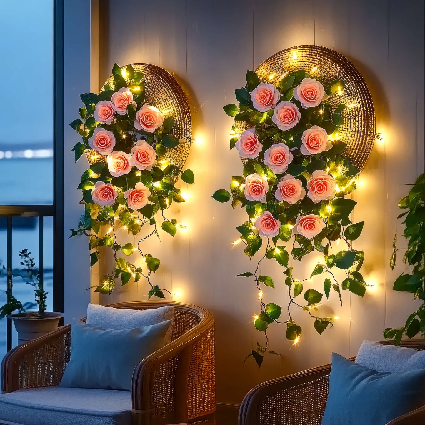 Roséfarbene Blütengirlande | LED Dekoration 1