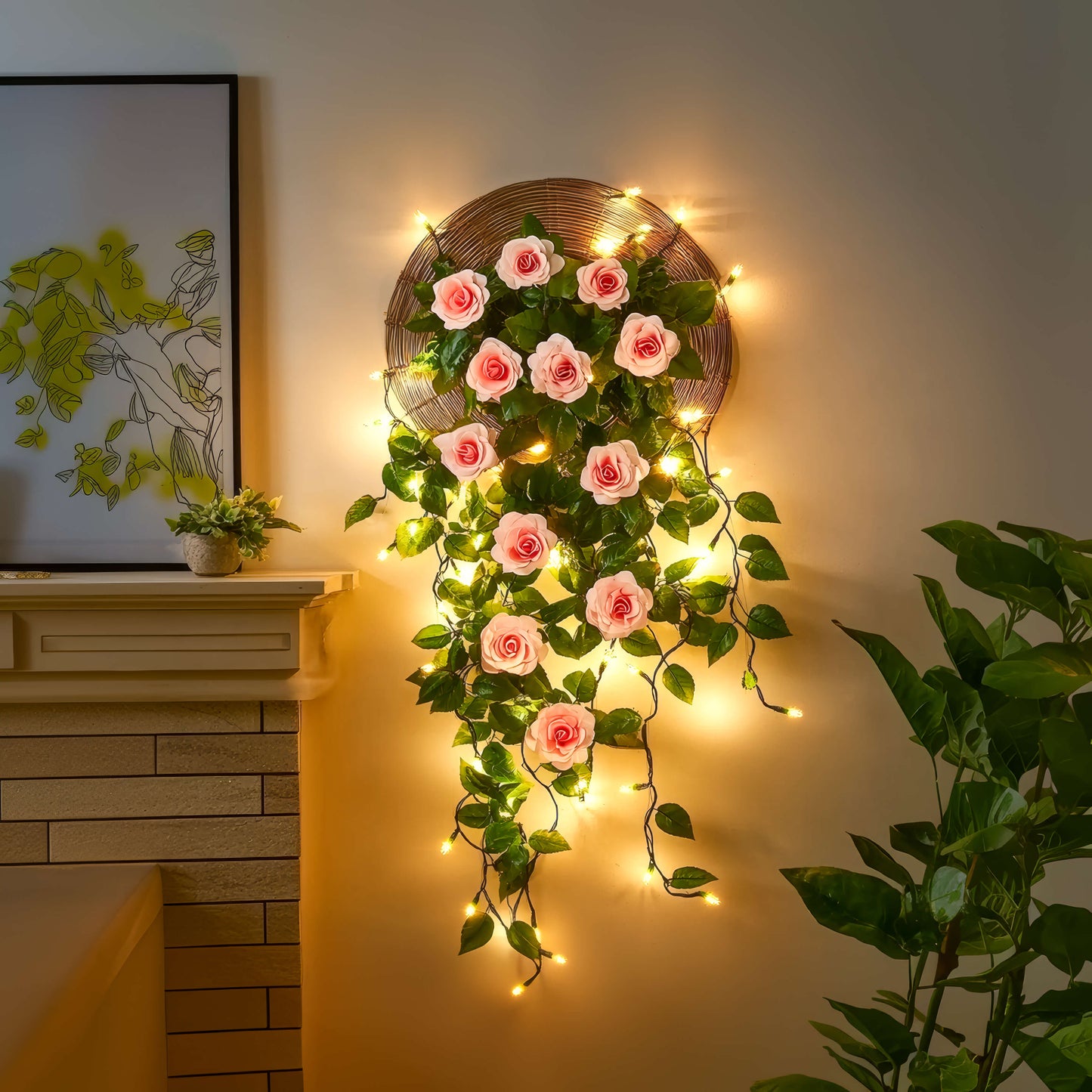Roséfarbene Blütengirlande | LED Dekoration 3