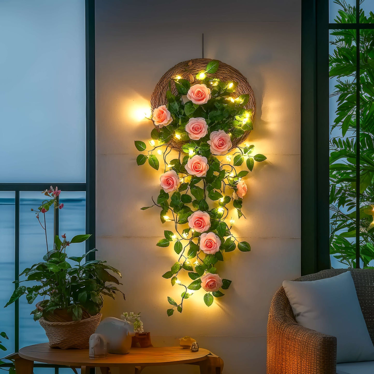Roséfarbene Blütengirlande | LED Dekoration 4