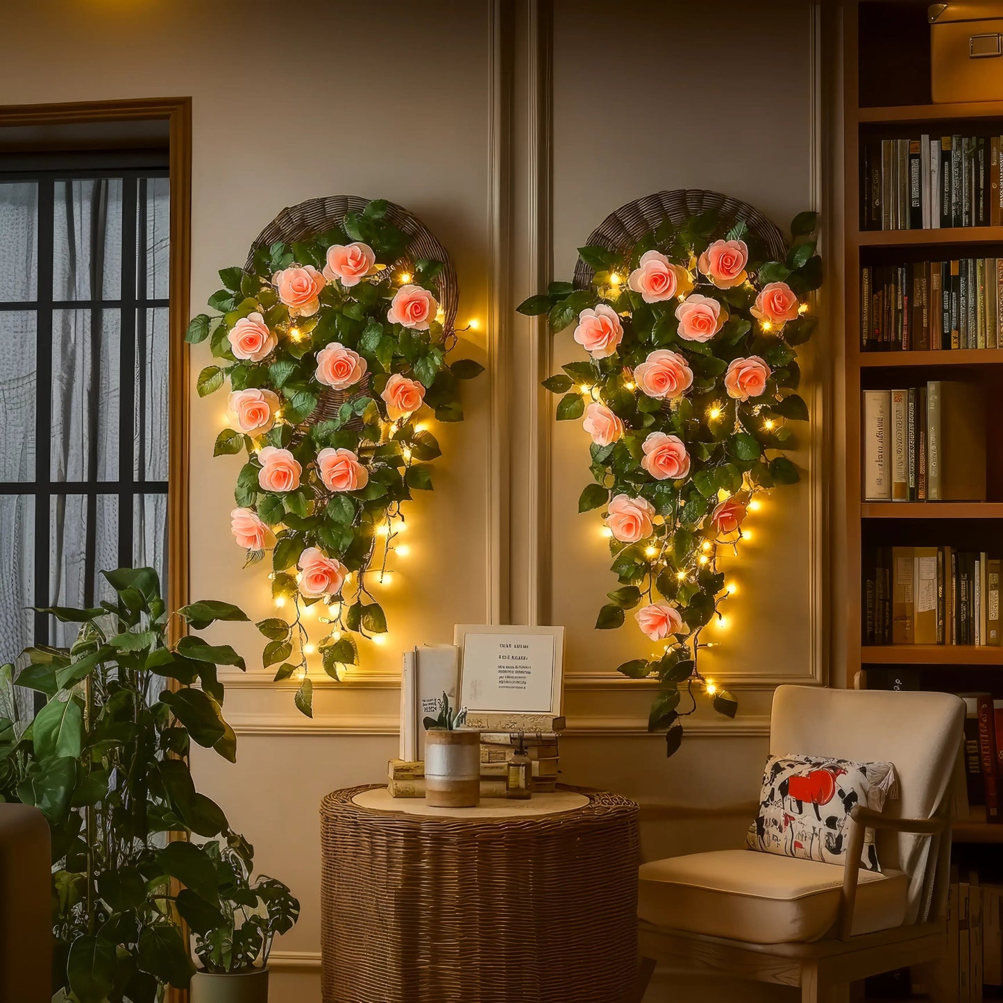 Roséfarbene Blütengirlande | LED Dekoration 5
