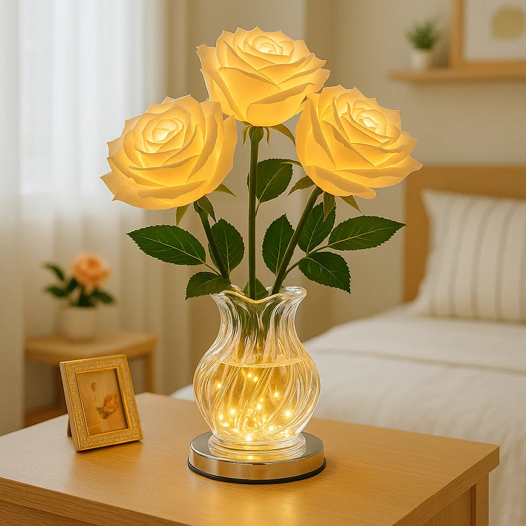 Rosenlampe | LED Tischlampe mit Glasvase und Dimmer 2