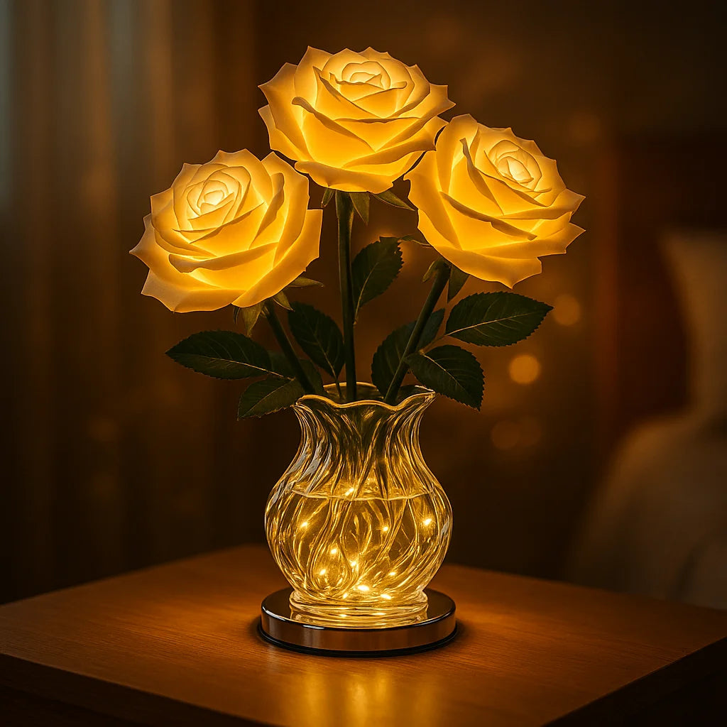 Rosenlampe | LED Tischlampe mit Glasvase und Dimmer 4