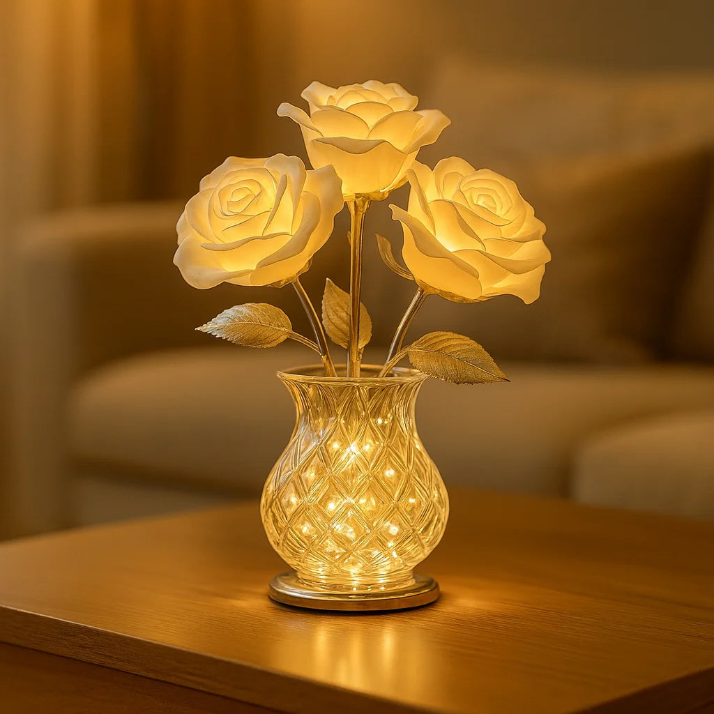 Rosenlampe | LED Tischlampe mit Glasvase und Dimmer 5