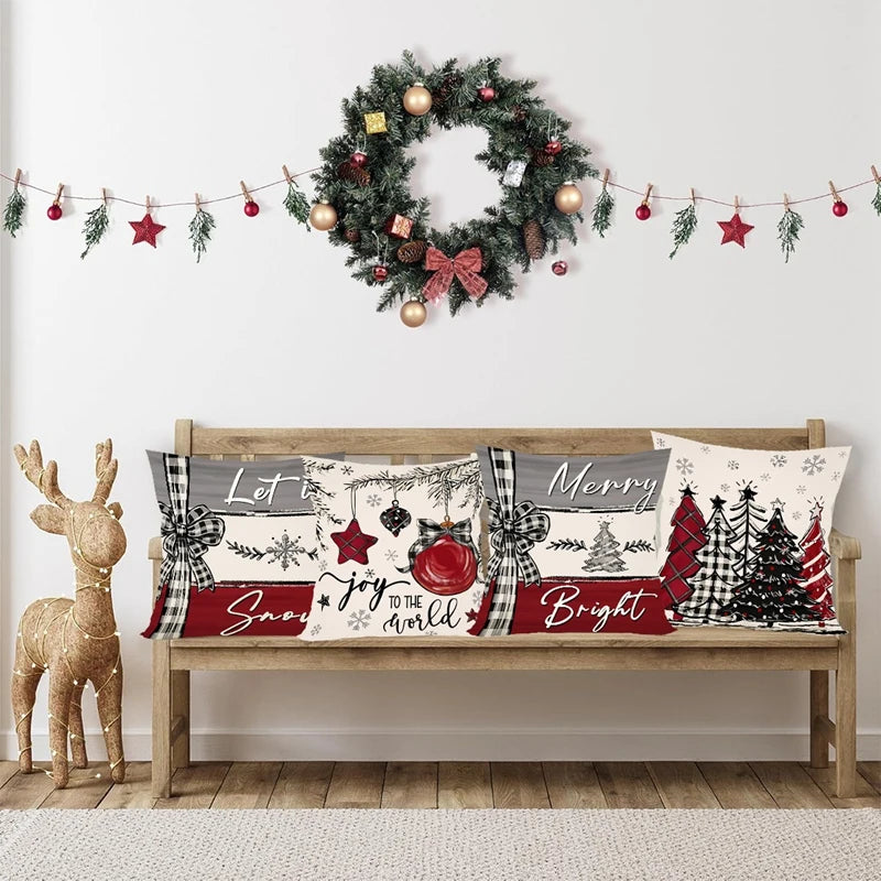Rustikale Weihnachtskissenbezüge | Dekokissen Set 4 Stück 5