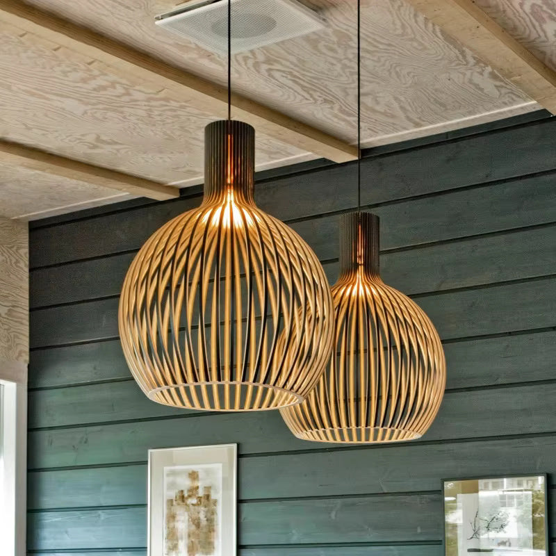 Natura Orb Bambus Pendelleuchte – Handgefertigte Hängelampe im Naturdesign für Wohnzimmer & Esszimmer