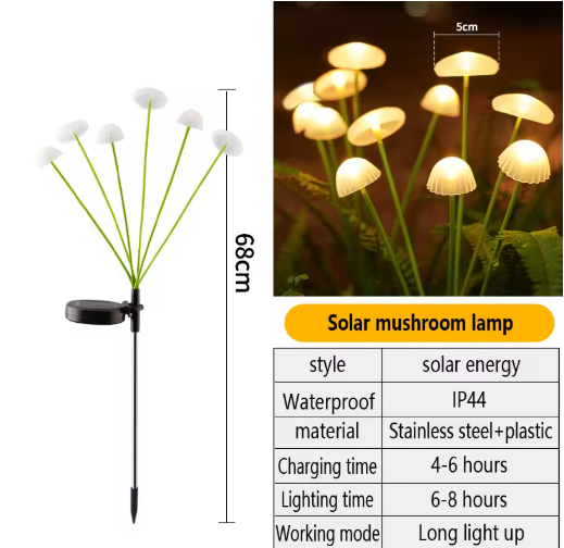 Solar-Pilzleuchte für Garten und Hof – LED, IP44, wasserdicht