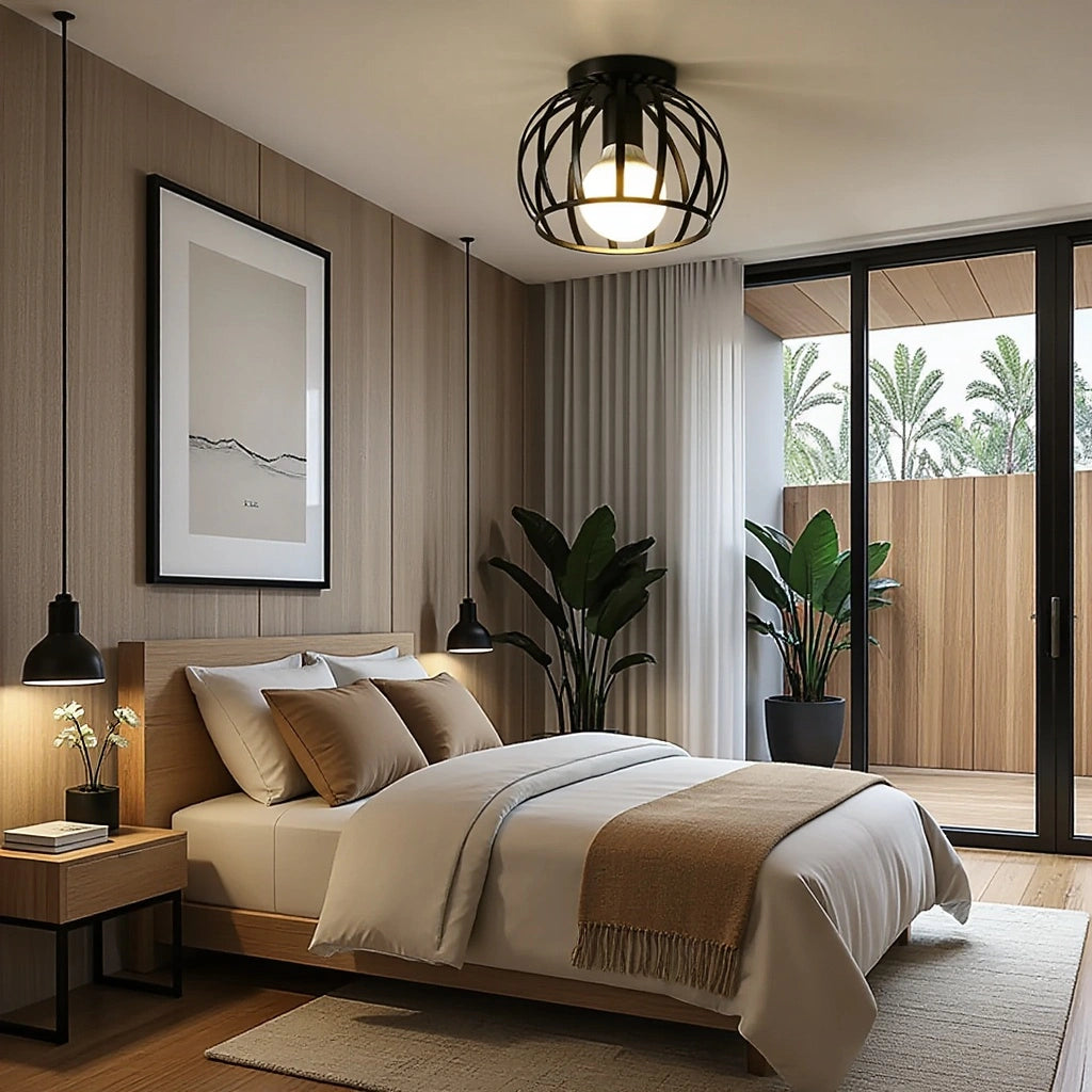 Schwarze Deckenlampe Ø19cm | Industrielle Deckenleuchte 1