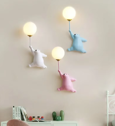 Moderne LED Cartoon Wandlampe – Minimalistische Bären-Wandleuchte mit 3D-Mond