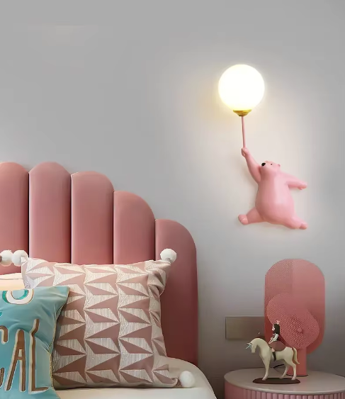Moderne LED Cartoon Wandlampe – Minimalistische Bären-Wandleuchte mit 3D-Mond