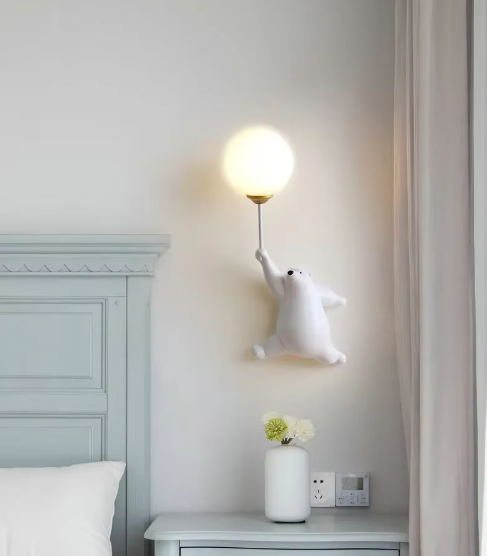 Moderne LED Cartoon Wandlampe – Minimalistische Bären-Wandleuchte mit 3D-Mond