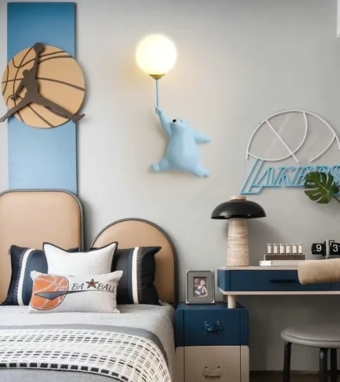 Moderne LED Cartoon Wandlamp – Minimalistische beren wandlamp met 3D-maan