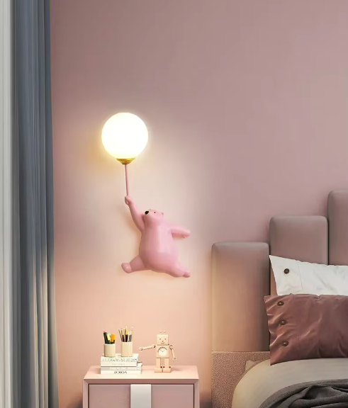 Moderne LED Cartoon Wandlampe – Minimalistische Bären-Wandleuchte mit 3D-Mond