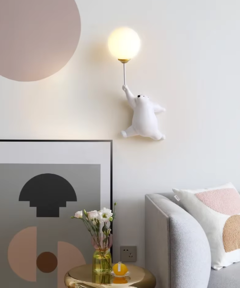 Moderne LED Cartoon Wandlamp – Minimalistische beren wandlamp met 3D-maan