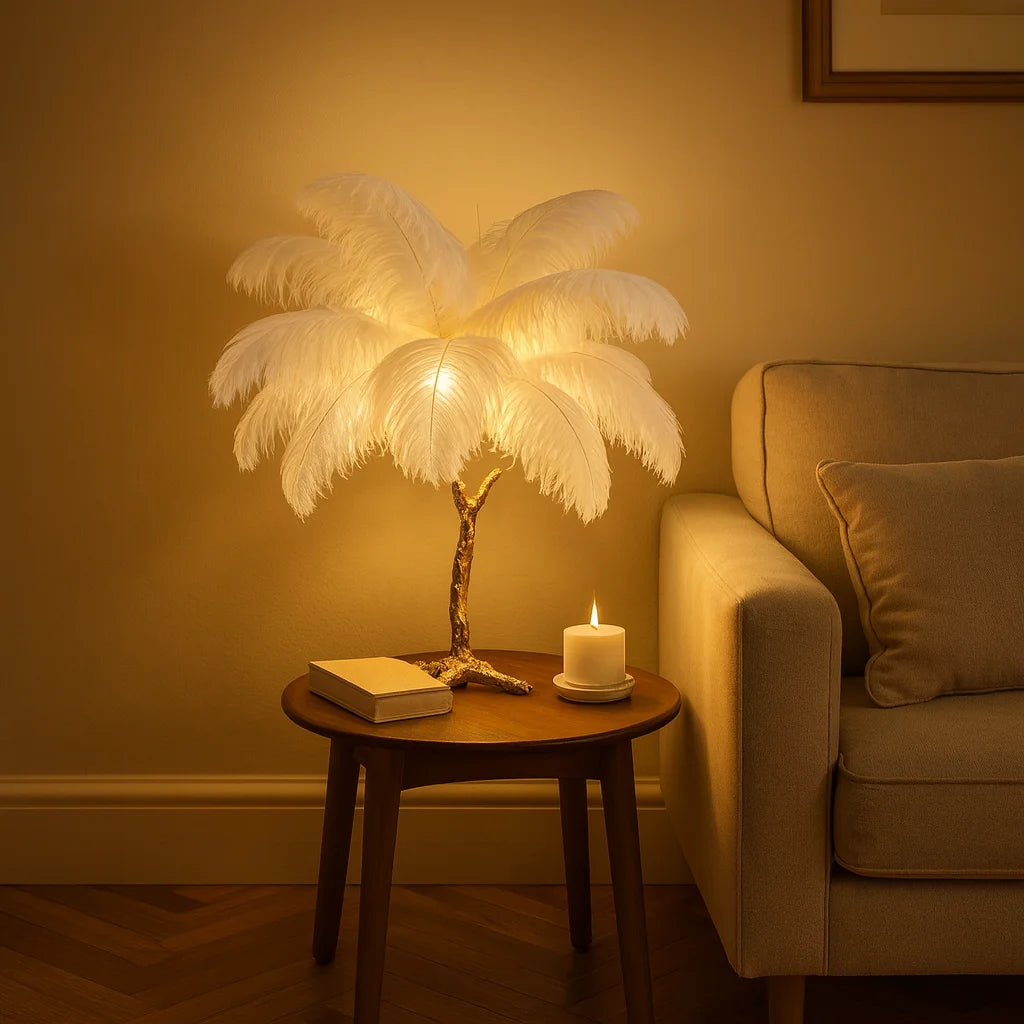 Straußenfeder Tischlampe | Elegante Beleuchtung 0