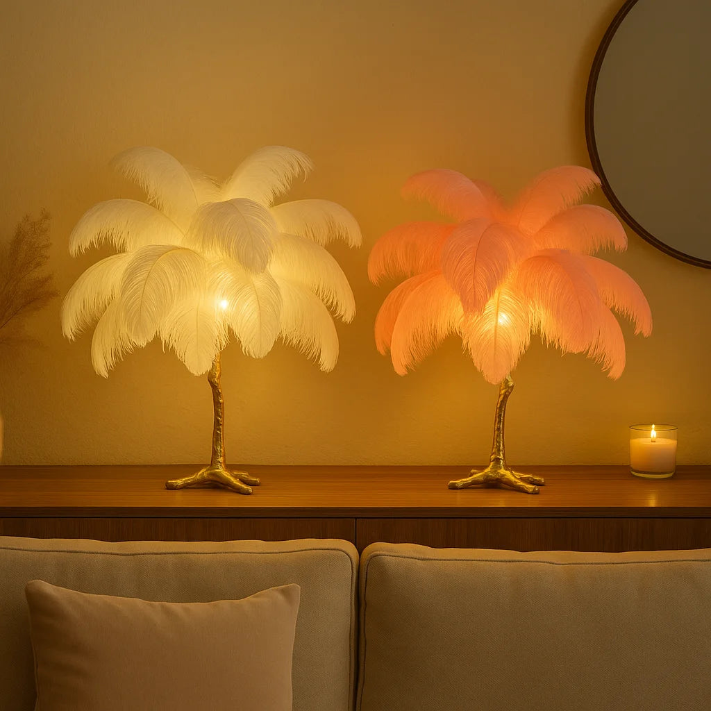 Straußenfeder Tischlampe | Elegante Beleuchtung 1