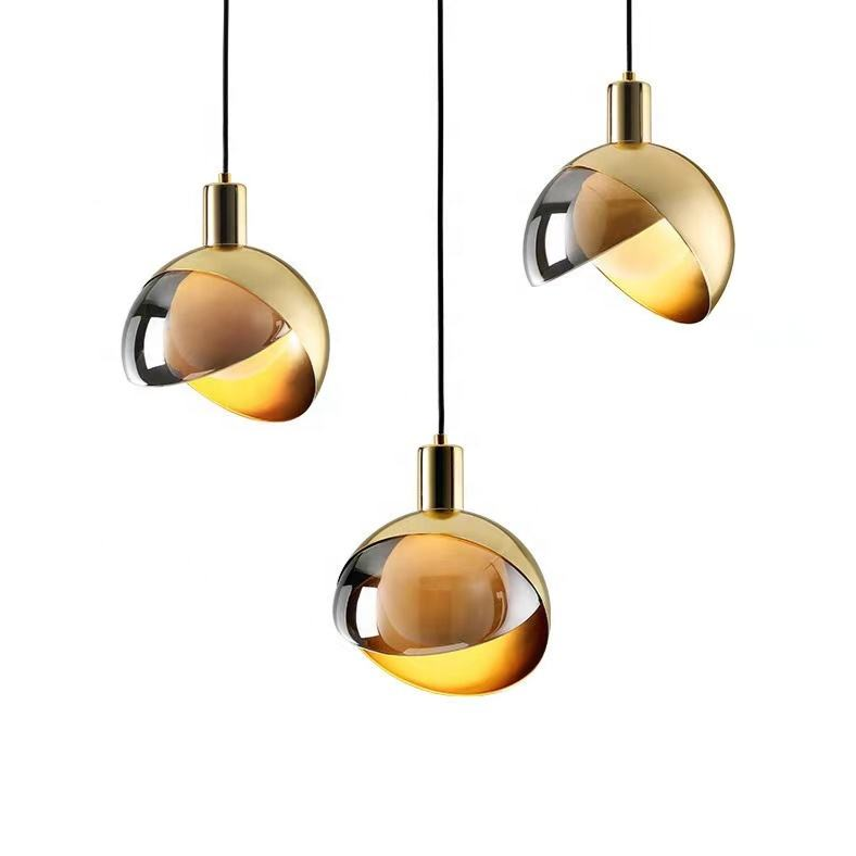 Elegante Pendelleuchte aus Goldglas für Esszimmer | Verstellbare Hängelampe im Nordischen Design, Energieeffizient, D20cm H23cm-1