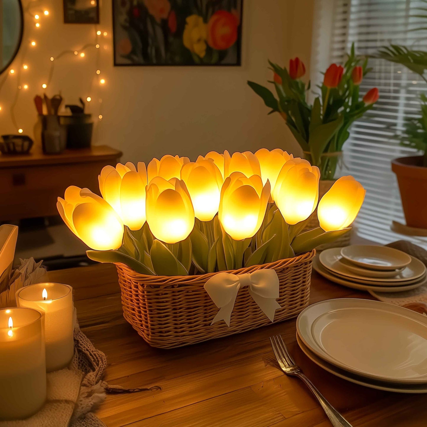 Tulpenkorblicht | Kabellose LED Tischleuchte mit 10 Tulpen 1