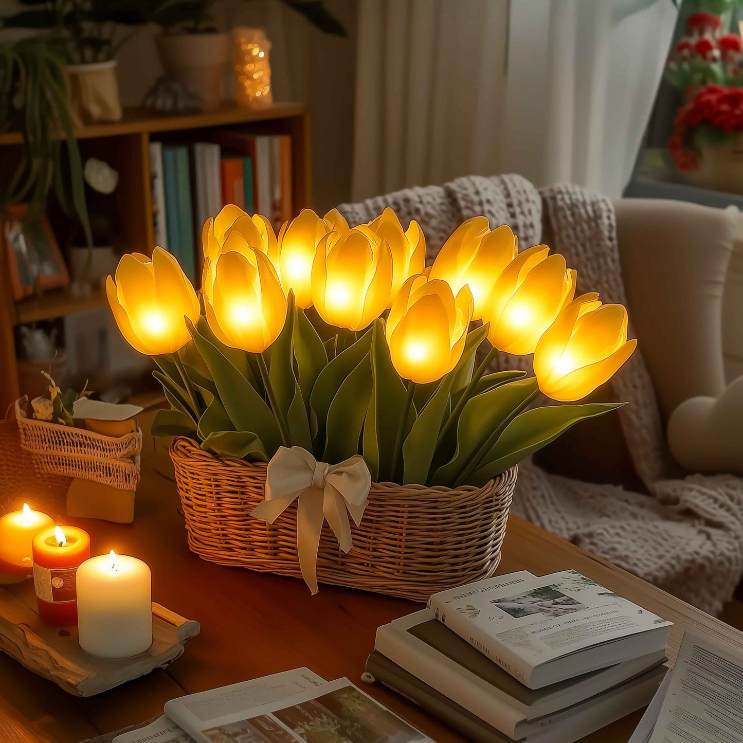 Tulpenkorblicht | Kabellose LED Tischleuchte mit 10 Tulpen 4