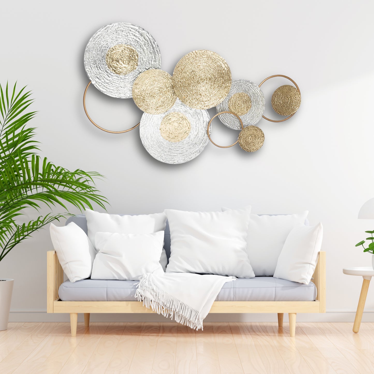 Metall-Wandrelief Gold & Silber – Dekoration mit Aufhängesystem, elegantes Wandbild für Wohnzimmer, Flur oder Büro