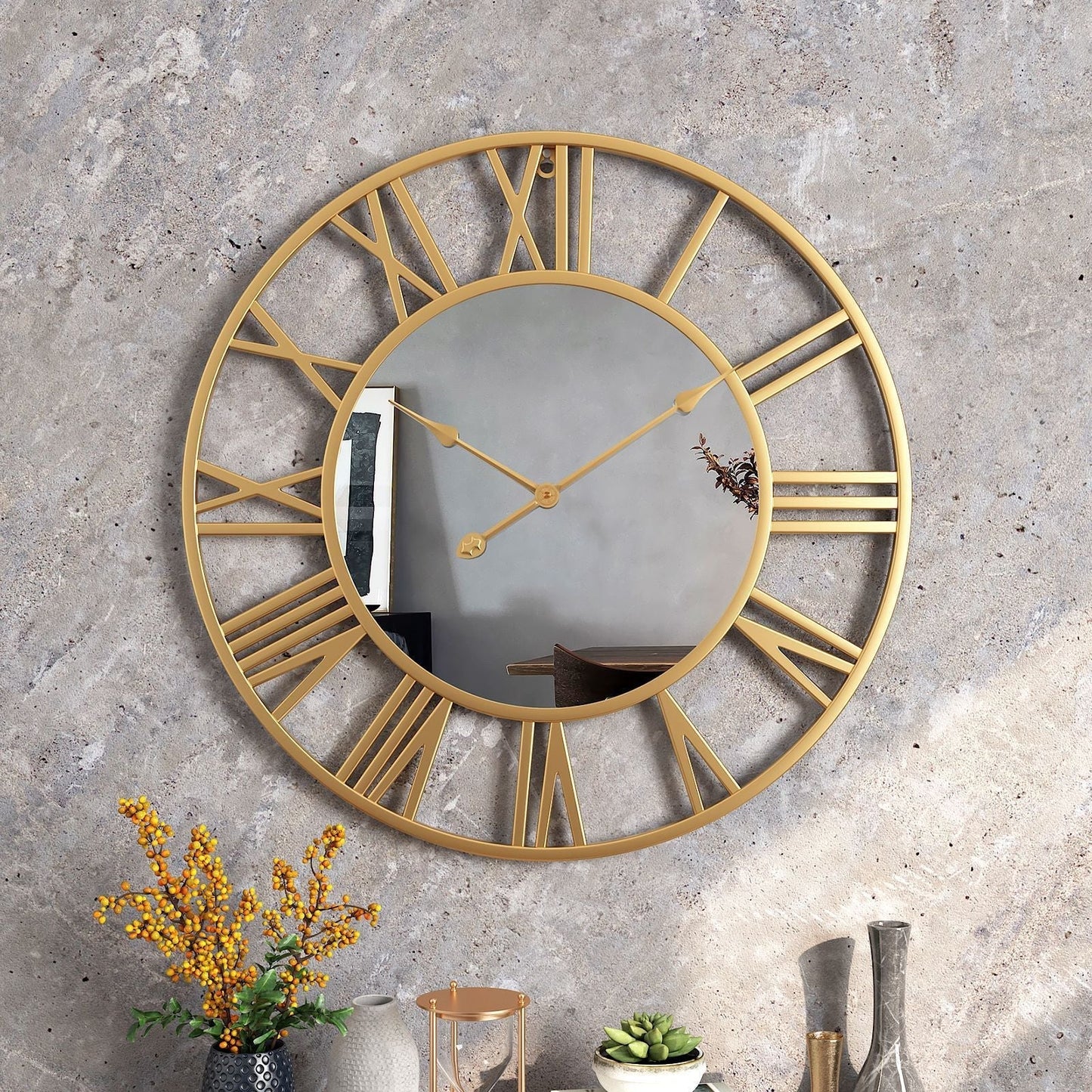VintaMirror | Große Wanduhr Modern 39 cm Metall mit Spiegel 1