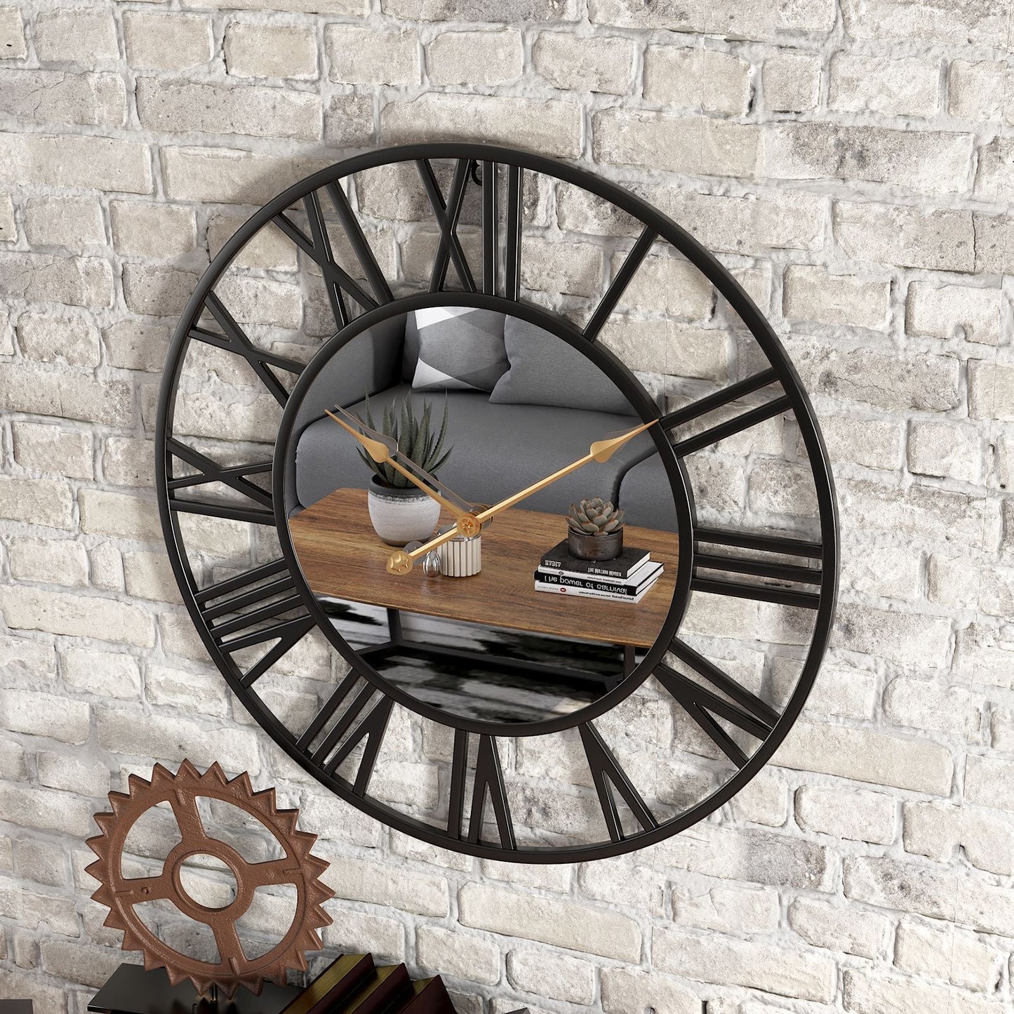 VintaMirror | Große Wanduhr Modern 39 cm Metall mit Spiegel 2