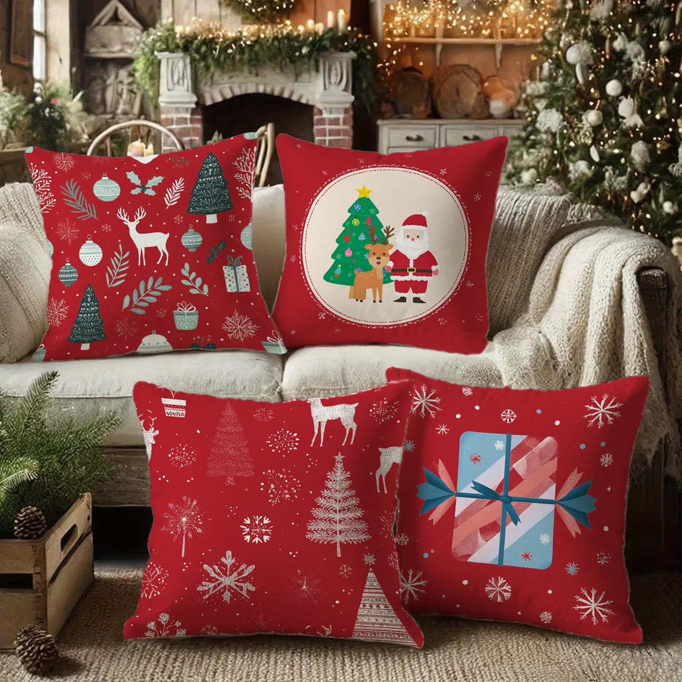 Weihnachtskissenbezug 40x40 | Dekorative Kissenhülle für Sofa 3