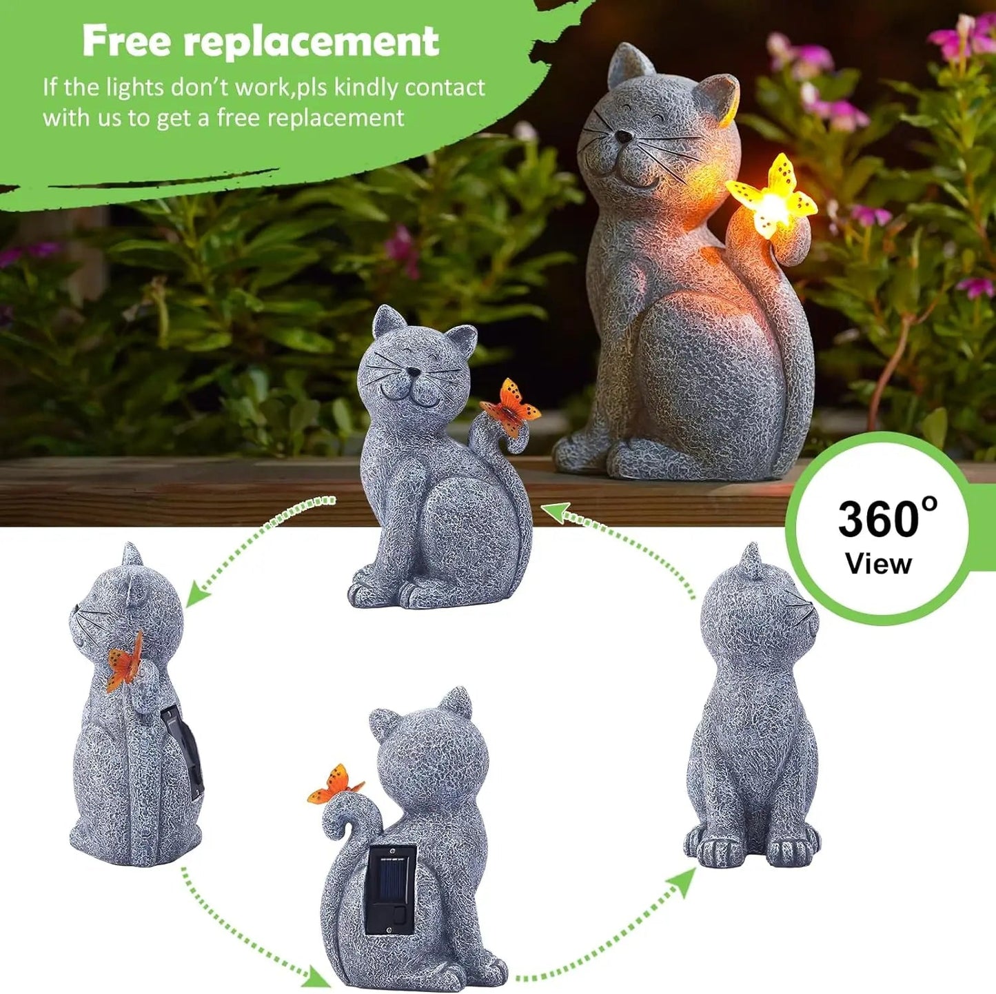 WhiskerGlow | Solar Katzenstatue für den Garten 5