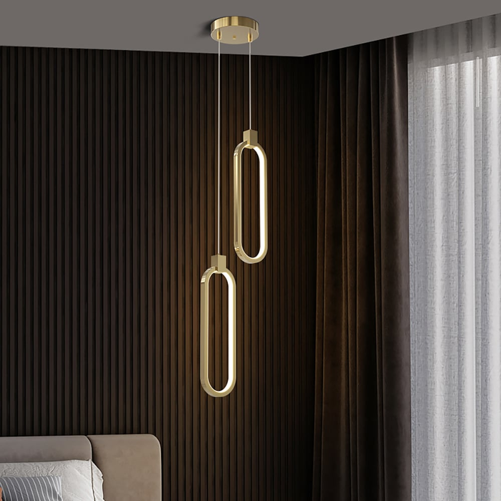 Variant image for Elegante Hängelampe in Goldmessing | 2-Lichtkreis Pendelleuchte für Esszimmer und Wohnzimmer, Warmweißes Licht, Verstellbare Aufhängung-2