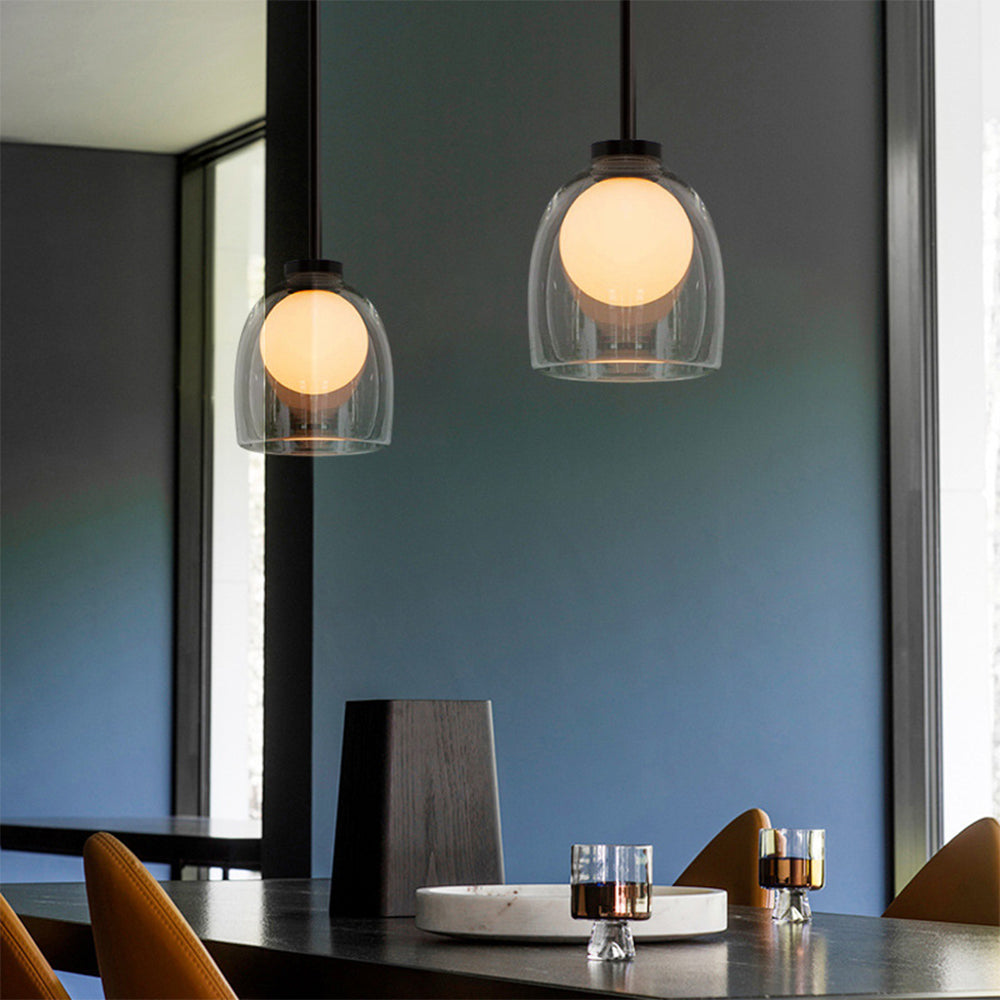 Elegante Pendelleuchte aus Glas mit Metallrahmen | Moderne Hängeleuchte für Esszimmer und Wohnbereich – G9 Leuchtmittel, D18 x H20 cm-5