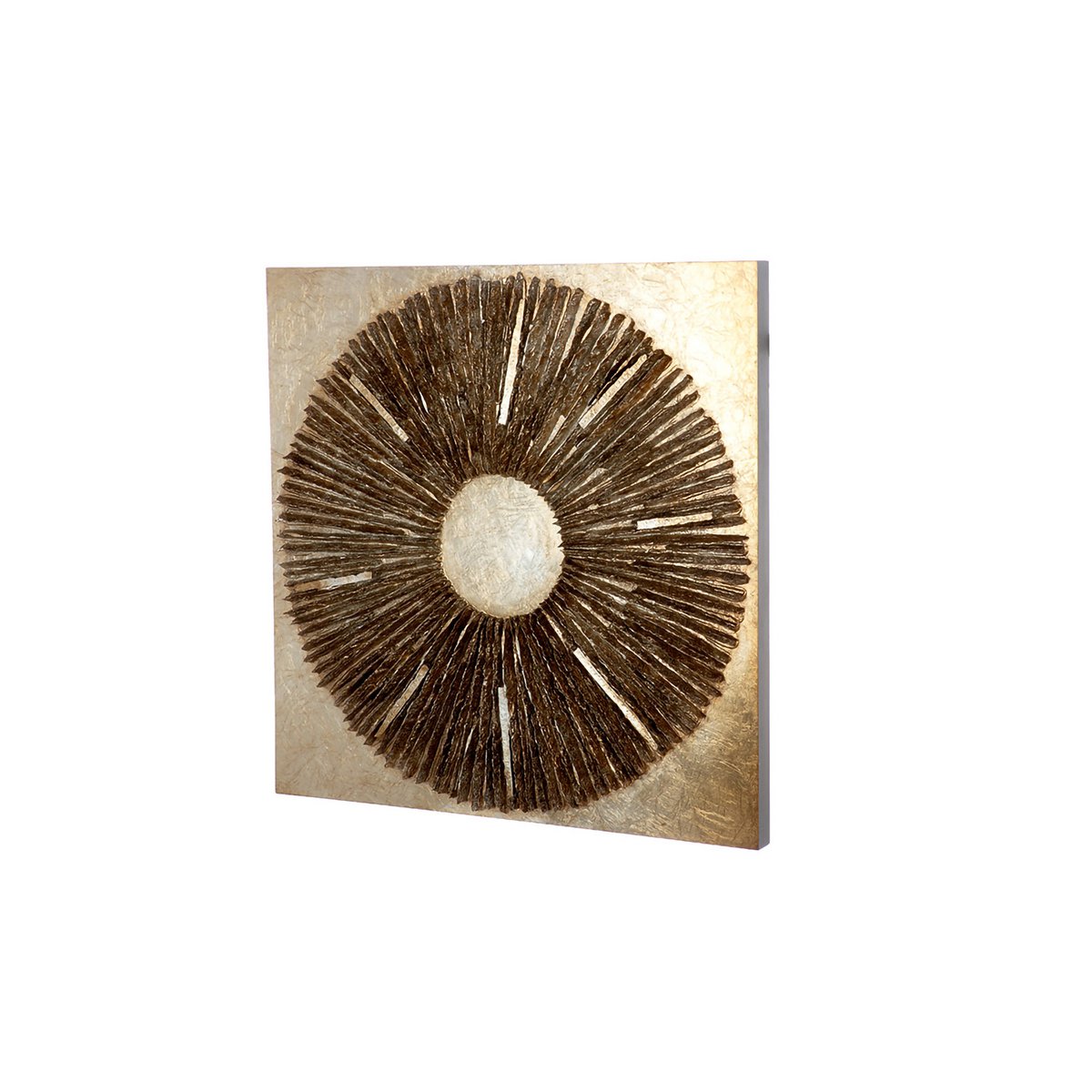 3D-Wandbild „Altinoh“ – Quadratisches Wanddeko-Objekt aus Holz & Kunstharz, 80 × 80 cm, champagner- & goldfarben