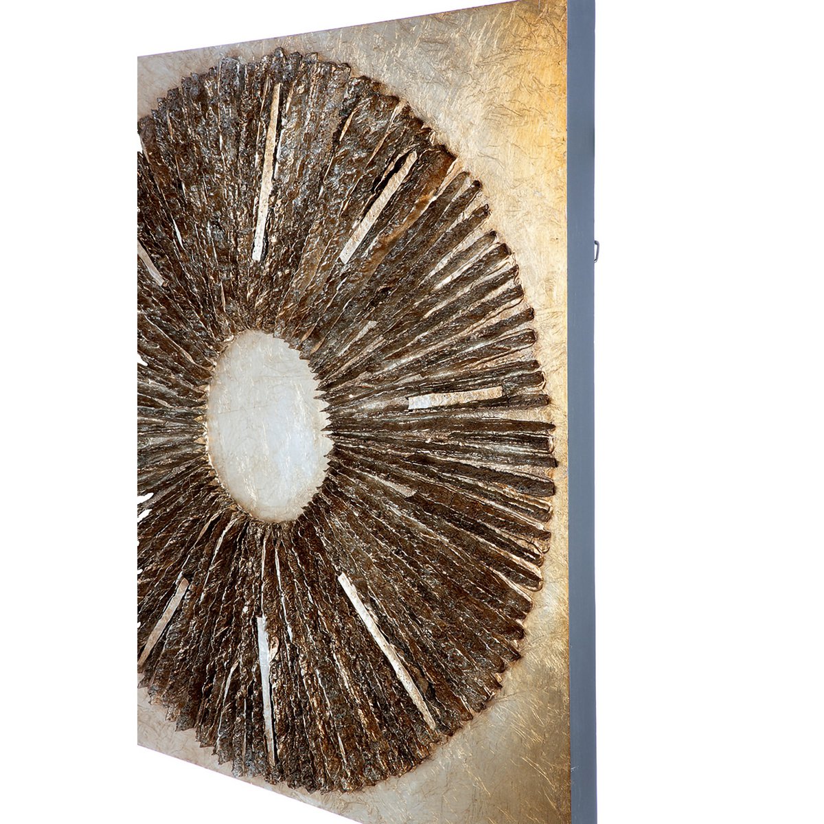 3D-Wandbild „Altinoh“ – Quadratisches Wanddeko-Objekt aus Holz & Kunstharz, 80 × 80 cm, champagner- & goldfarben