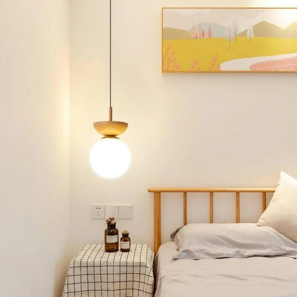 Skandinavische Pendelleuchte aus Halbholz – Minimalistische Hängeleuchte für Esszimmer und Wohnzimmer, Schwarz oder Weiß, Ø 30 cm-5